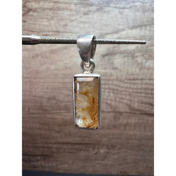NEW Golden rutile quartz gemstone sterling silver pendant 3 grams - Picture 6 of 11